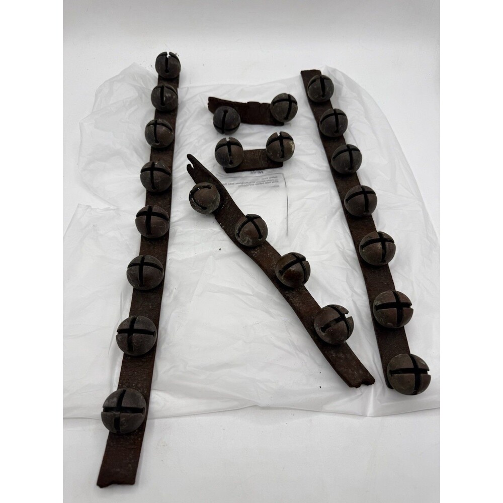 Antique Horse Christmas Sleigh Bells on Original Leather Strap 23” : READ